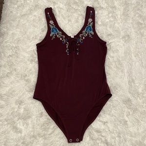 American Eagle Lace Up Embroidered Bodysuit